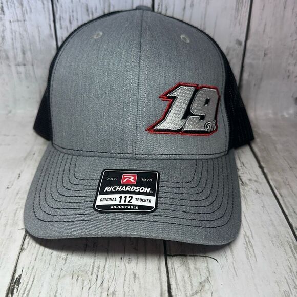 Richardson Original 112 Trucker Hat Cap Gray Black Adjustable 19 Racing - Picture 1 of 9